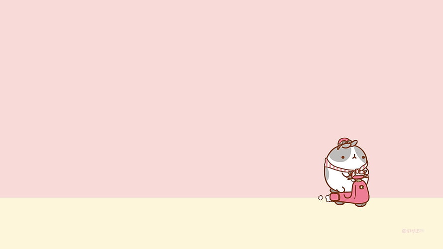 Cute Kawaii Hamster Riding Pink Scooter on Pastel Background HD wallpaper