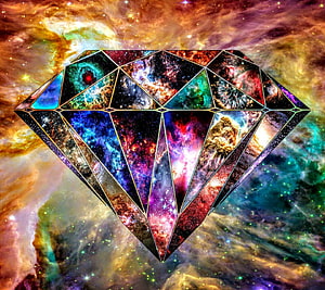 Cosmic Diamond with Nebula Facets and Starry Space Background HD wallpaper