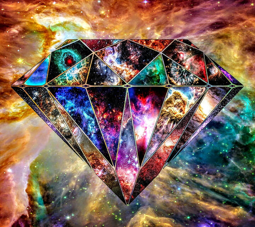 Cosmic Diamond with Nebula Facets and Starry Space Background HD wallpaper