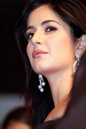 Katrina Kaif Close-Up Portrait With Pearl Earrings And Dark Hair HD phone wallpaper