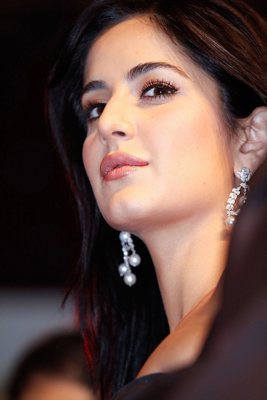 Katrina Kaif Close-Up Portrait With Pearl Earrings And Dark Hair HD phone wallpaper