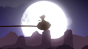 Kid Goku Silhouette Riding Flying Nimbus Against a Giant Full Moon HD wallpaper