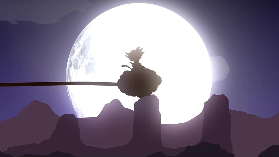 Kid Goku Silhouette Riding Flying Nimbus Against a Giant Full Moon HD wallpaper
