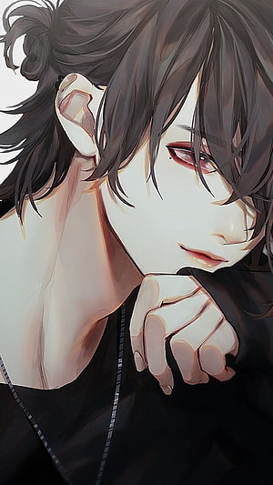 Anime Male Character With Messy Hair And Red Eyes In Dark Clothing HD phone wallpaper