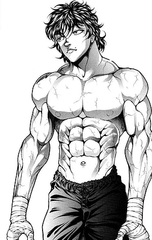 Baki Hanma Muscular Fighter Portrait in Black and White Manga Style HD phone wallpaper