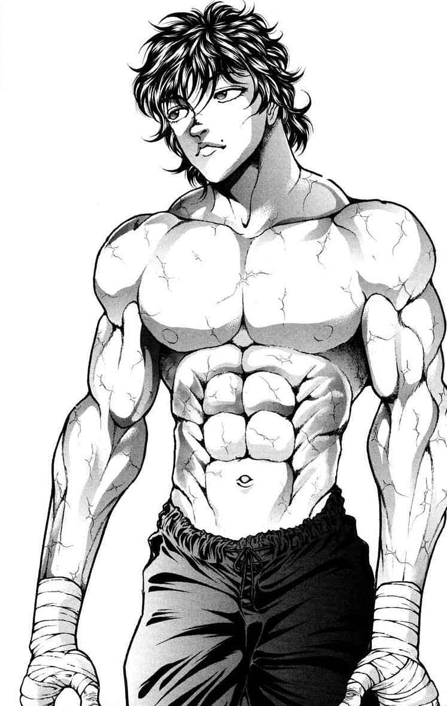 Baki Hanma Muscular Fighter Portrait in Black and White Manga Style HD phone wallpaper
