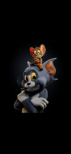 Tom and Jerry 3D Render with Cigar on Dark Background HD phone wallpaper