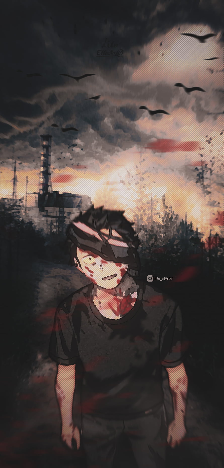 Subaru Natsuki from Re Zero in a Dark Post-Apocalyptic Landscape with Crows HD phone wallpaper