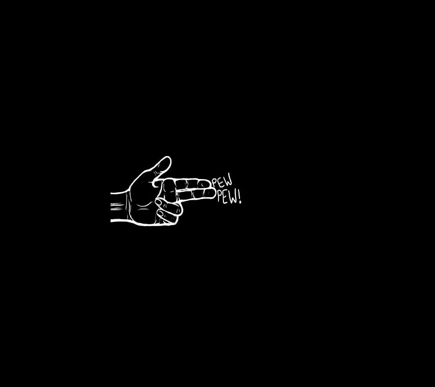 Minimalist White Line Art Hand Making Finger Gun Gesture on Black Background HD wallpaper