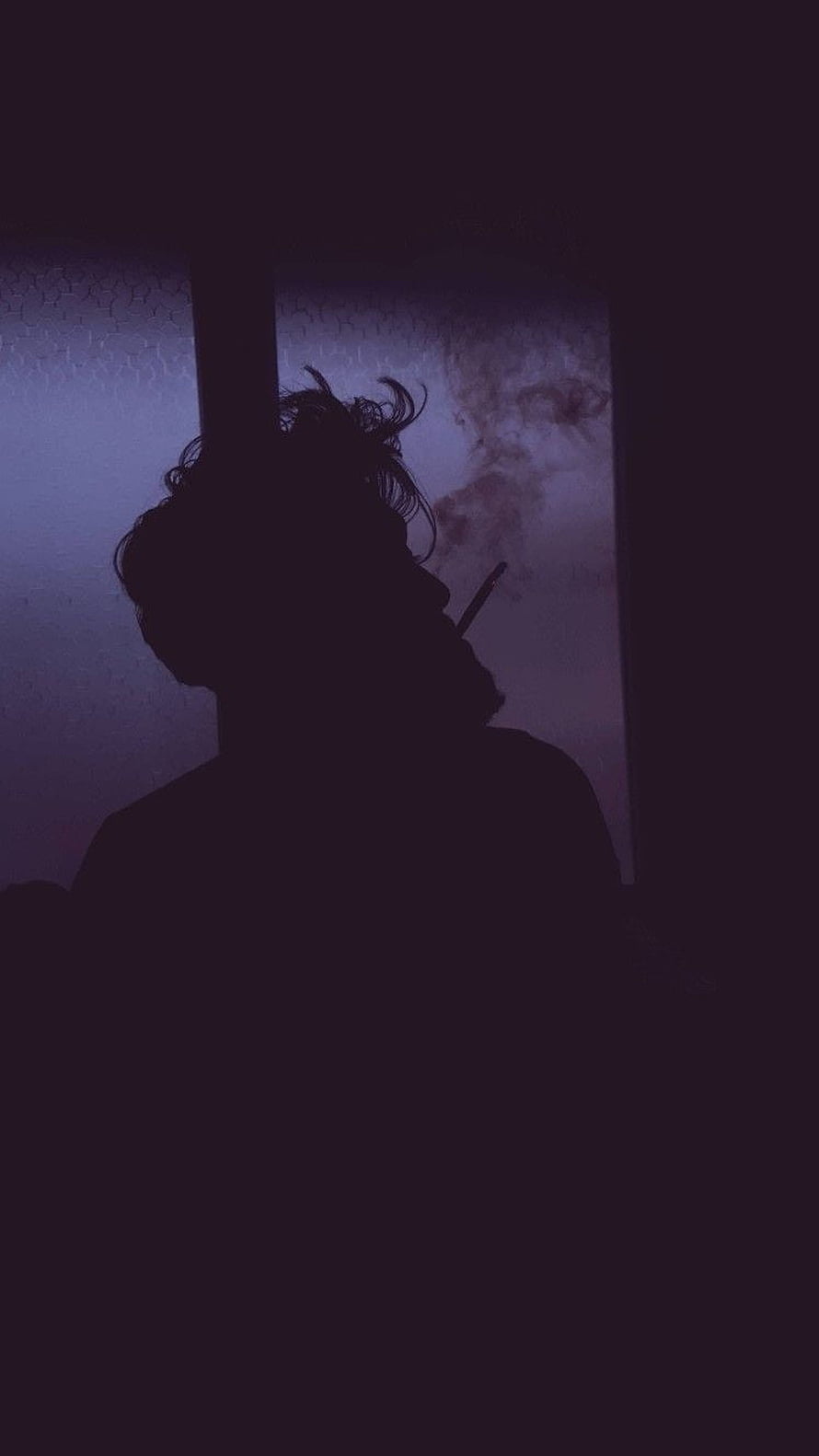 Moody Silhouette of a Man Smoking in a Dim Purple Room HD phone wallpaper