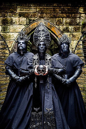 Behemoth Band Members in Black Gothic Priest Attire Holding Skull HD phone wallpaper