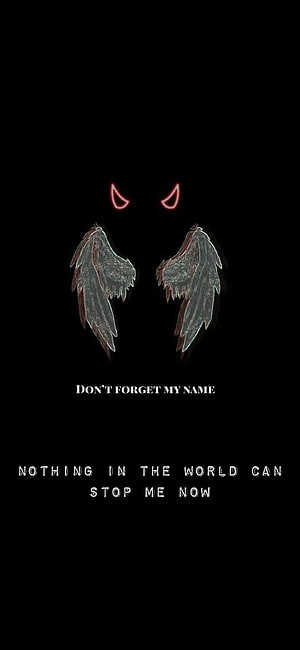 Dark Fallen Angel Wings with Glowing Red Eyes and Motivational Quote on Black Background HD phone wallpaper