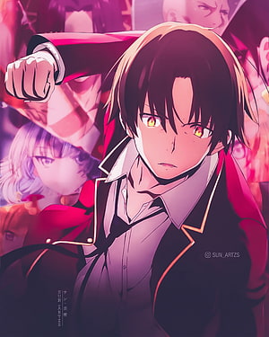Ayanokoji Kiyotaka Anime Character Portrait in Dramatic Magenta Lighting HD phone wallpaper