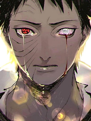 Obito Uchiha Anime Portrait With Glowing Red and Purple Eyes HD phone wallpaper