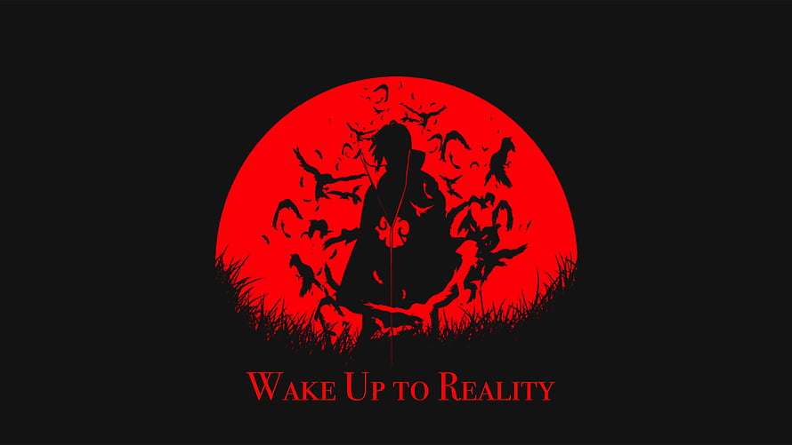 General 2 Silhouette Against Red Moon With Crows and Wake Up To Reality Text HD wallpaper