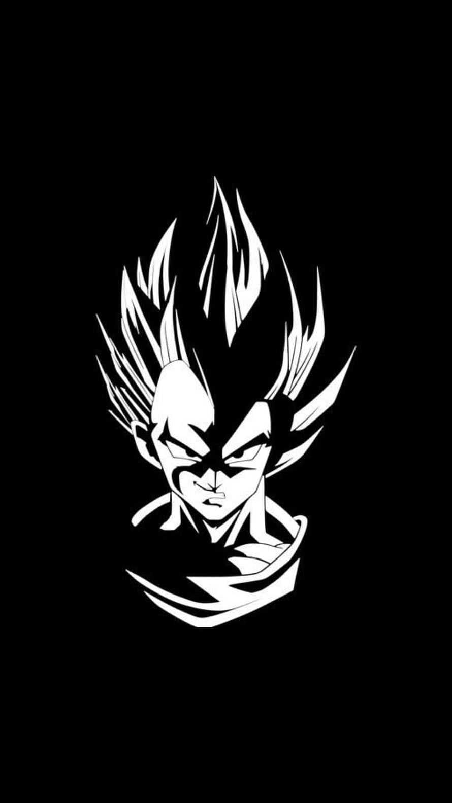 Dark Vegeta Black and White Anime Portrait with Spiky Hair and Intense Expression HD phone wallpaper