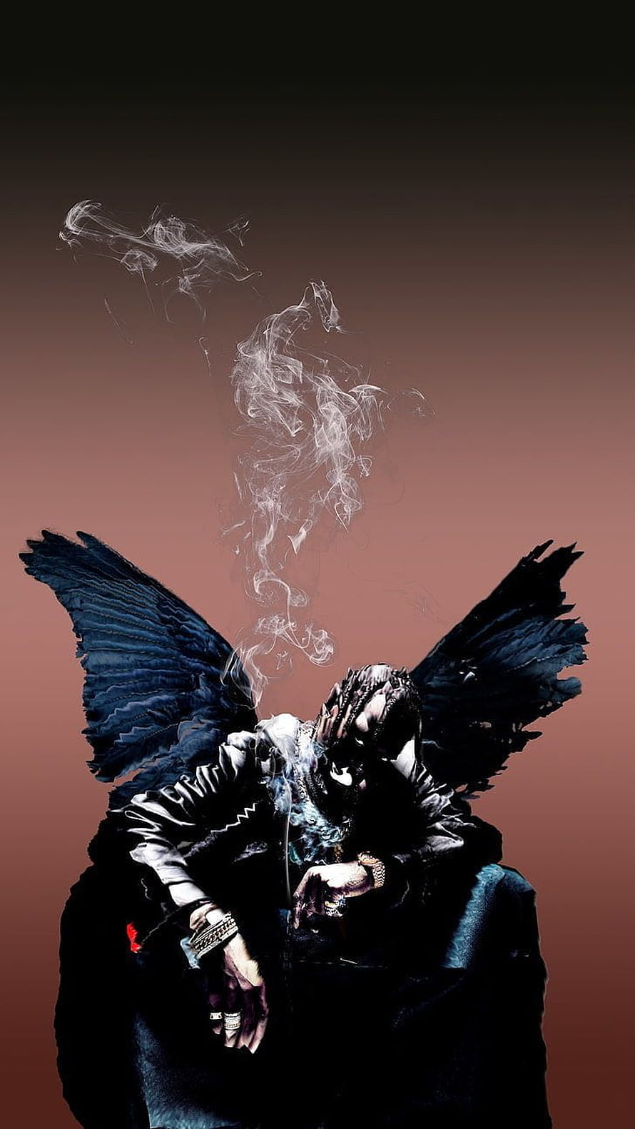 Travis Scott Dark Angel Portrait with Smoke and Black Wings HD phone wallpaper