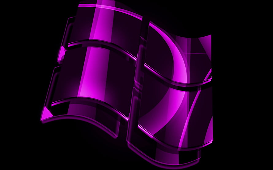 Windows 7 Glass Logo in Vibrant Purple and Magenta on Black Background HD wallpaper