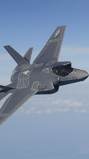 Lockheed Martin F-35 Lightning II Stealth Fighter Jet Banking Through Clear Blue Sky HD phone wallpaper