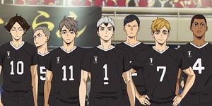 Inarizaki High Volleyball Team Lineup in Black Uniforms from Haikyuu!! Anime HD wallpaper