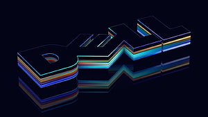 Dell 3D Neon Logo with Rainbow Layered Edges on Dark Reflective Surface HD wallpaper