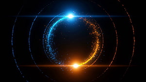 Abstract Blue and Orange Lens Flare with Particle Rings on Black Background HD wallpaper