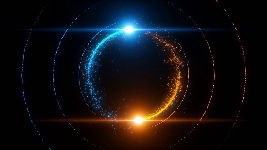 Abstract Blue and Orange Lens Flare with Particle Rings on Black Background HD wallpaper