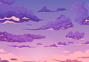 Dreamy Purple Clouds Flat Illustration with Soft Pink Sky Gradient HD wallpaper