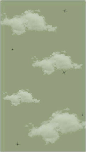 Muted Sage Green Sky with Soft White Clouds and Sparkling Star Accents HD phone wallpaper
