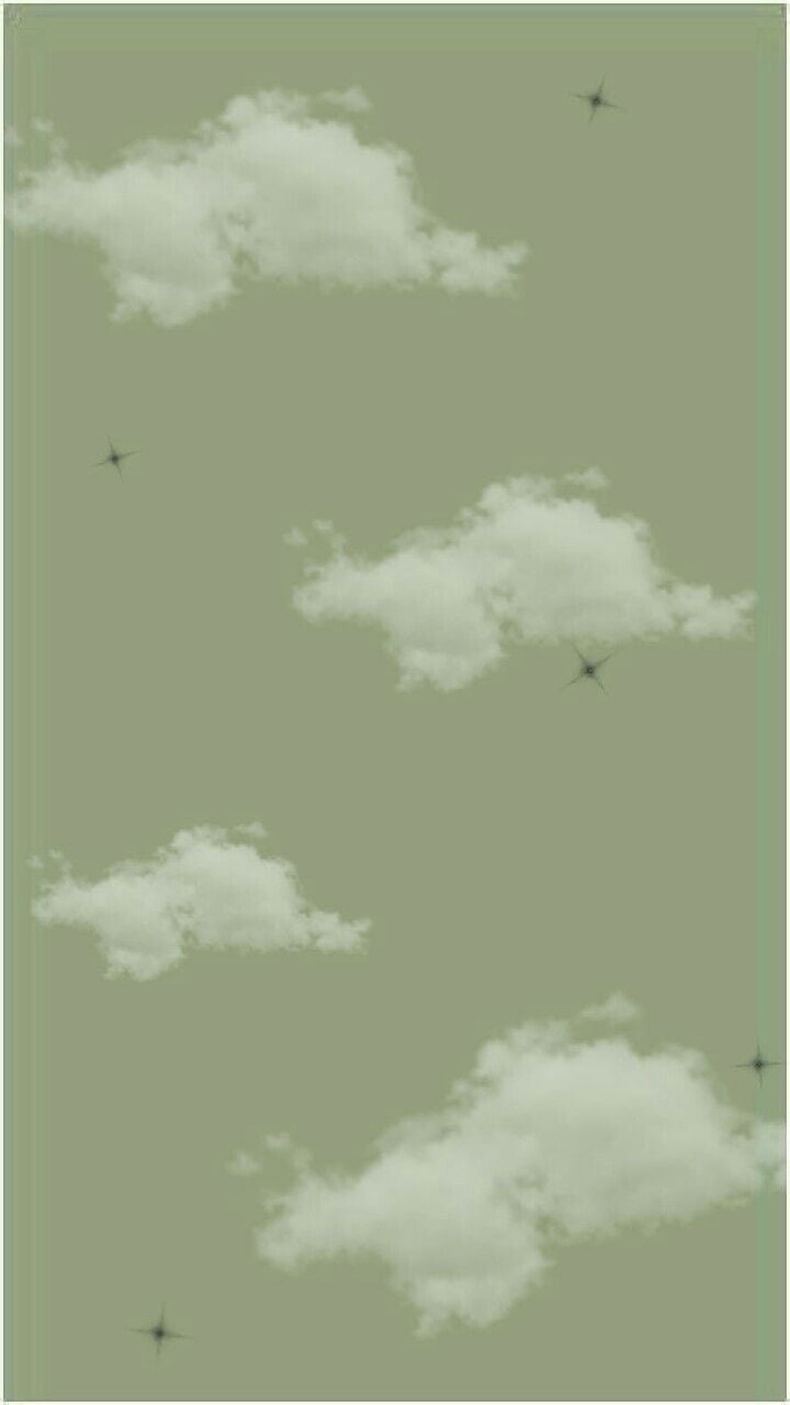 Muted Sage Green Sky with Soft White Clouds and Sparkling Star Accents HD phone wallpaper