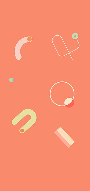 Minimalist Geometric Shapes on Warm Coral Background with Pastel Accents HD phone wallpaper