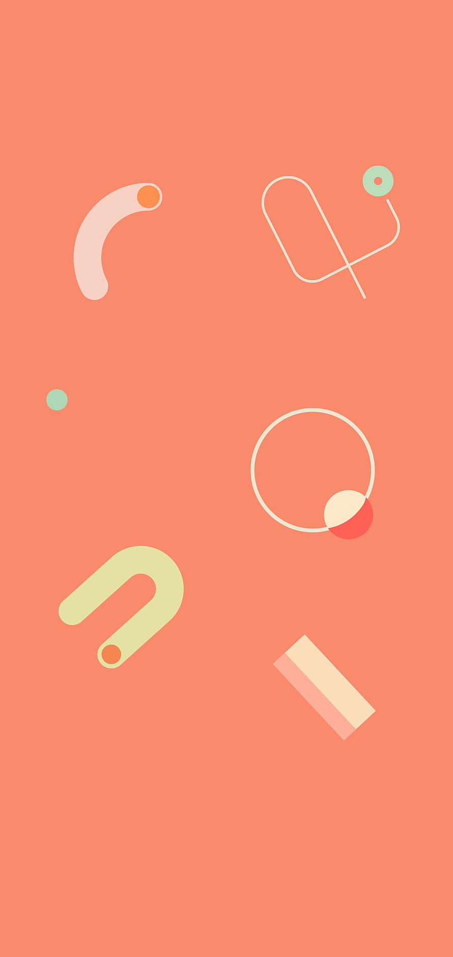 Minimalist Geometric Shapes on Warm Coral Background with Pastel Accents HD phone wallpaper