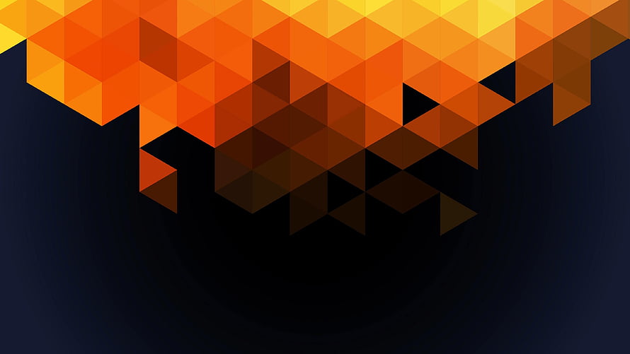 Orange and Black Geometric Triangle Pattern on Dark Background HD wallpaper