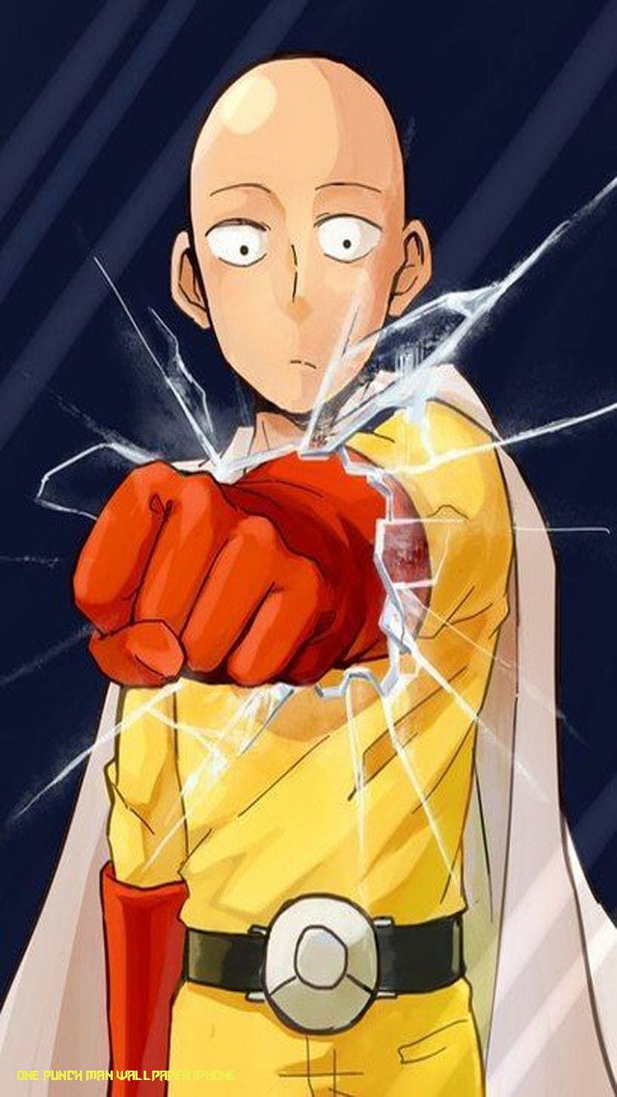 Saitama from One Punch Man Punching Through Glass in Yellow Suit HD phone wallpaper