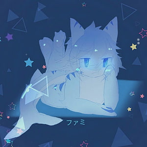 Fami the Tiger Shark Furry Character in Dreamy Blue Starry Night Illustration HD phone wallpaper