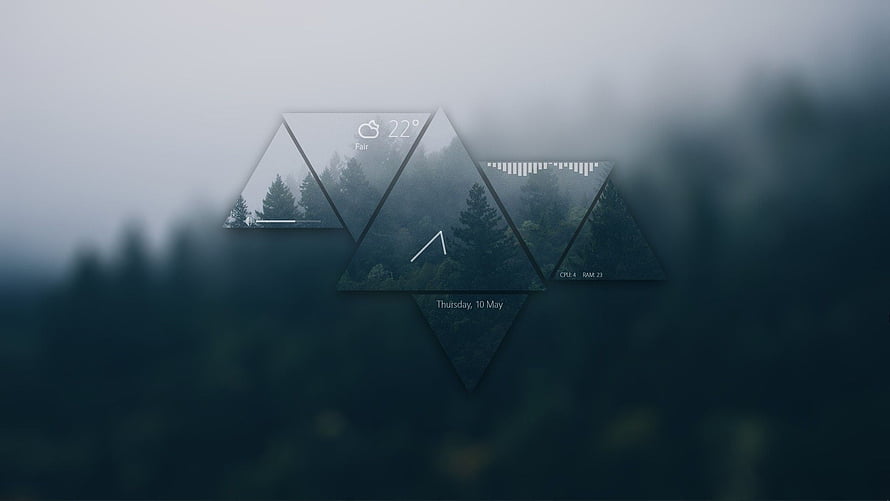 Minimalist Rainmeter Dashboard Overlay on Misty Forest Background HD wallpaper