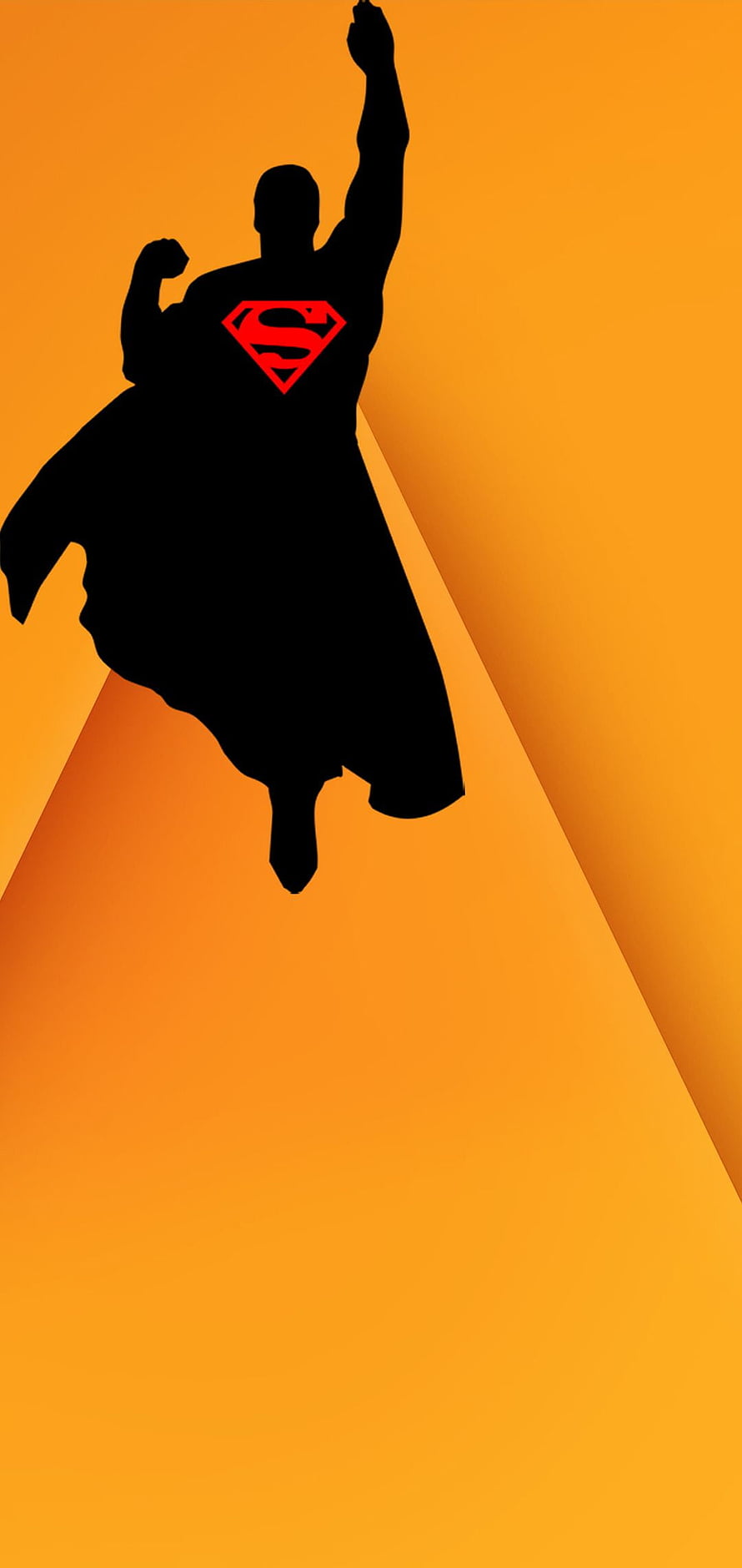 Superman Silhouette Flying with Red S Logo Against Orange Background, Samsung Note 10 Hole Punch (F+), Middle Hole Punch HD phone wallpaper