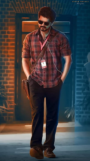 Vijay in Paper Rocket as Ranjith with Sunglasses and Plaid Shirt HD phone wallpaper