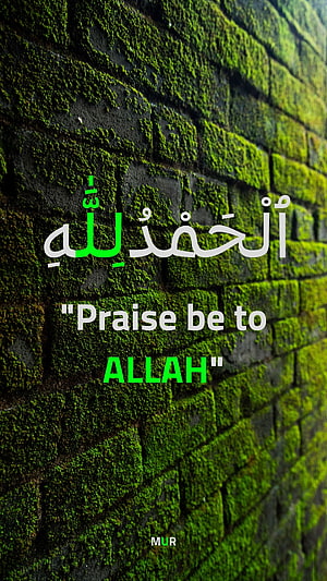 Alhamdulillah Islamic Quote on Mossy Brick Wall with Green Arabic Calligraphy HD phone wallpaper