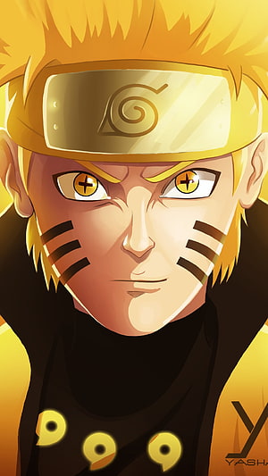 Naruto Uzumaki Close-Up Portrait in Sage Mode with Golden Eyes and Headband HD phone wallpaper
