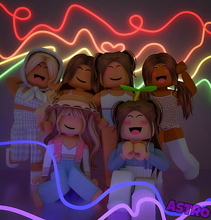 Roblox Friends Group Portrait with Neon Lights and Aesthetic Vibe HD phone wallpaper
