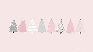Pastel Christmas Tree Lineup Illustration on Soft Pink Background HD wallpaper