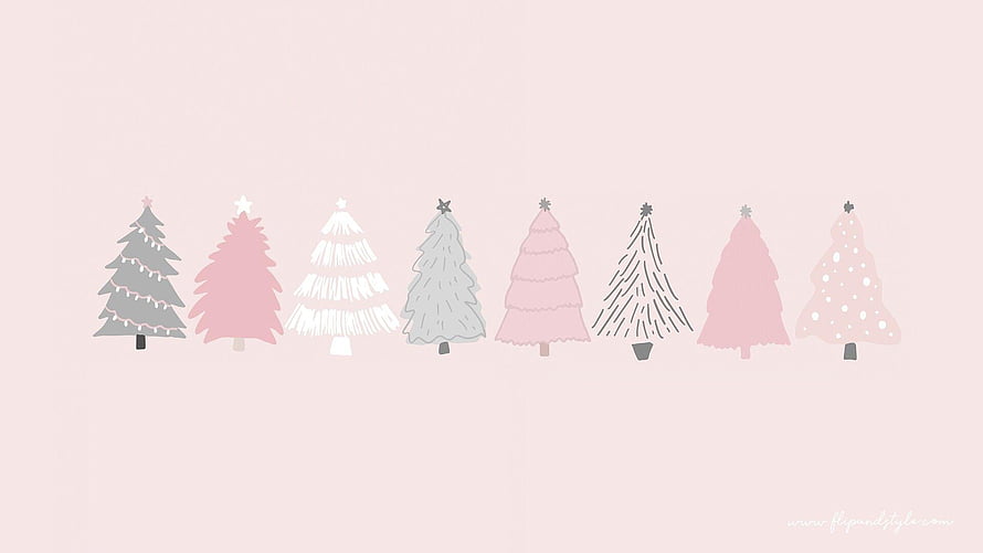 Pastel Christmas Tree Lineup Illustration on Soft Pink Background HD wallpaper