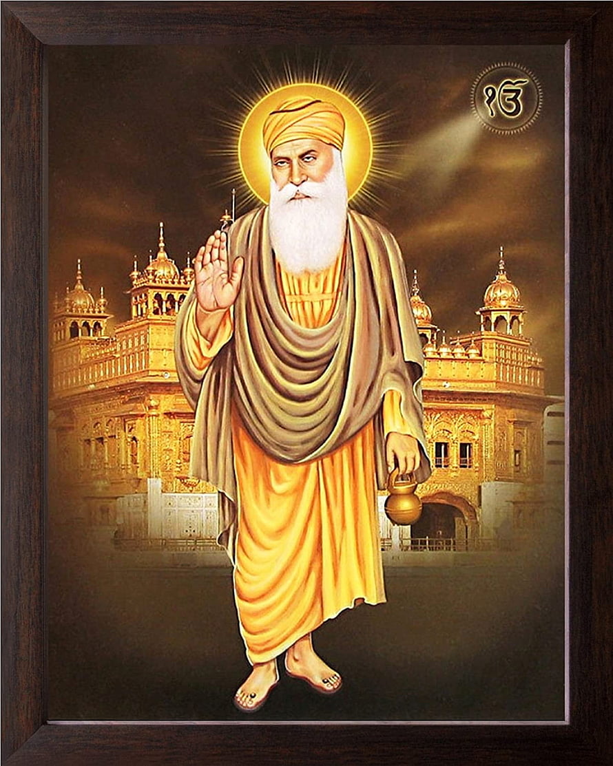 Guru Nanak Dev Ji Sacred Portrait with Golden Temple and Halo HD phone wallpaper
