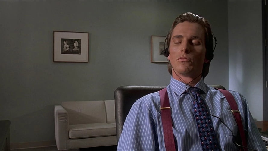 Patrick Bateman in American Psycho Wearing Headphones and Suspenders, Patrick Bateman HD wallpaper