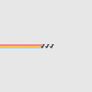 Minimalist Pixel Art T-Rex Runner with Rainbow Trail on Light Gray Background HD phone wallpaper