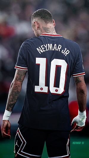 Neymar Jr PSG Away Kit Back View with Number 10 and Visible Tattoos HD phone wallpaper
