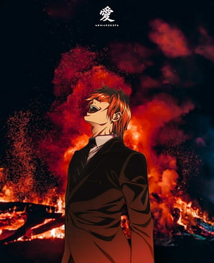 Light Yagami from Death Note Standing Before a Massive Fire Explosion HD phone wallpaper