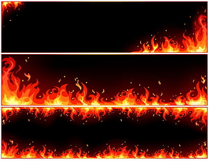 Animated Fire Border Banner Set With Glowing Embers And Dark Background HD wallpaper