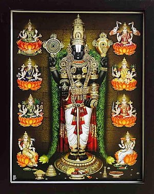 Lord Balaji Temple Deity with Eight Aspects of Goddess Lakshmi on Lotus Thrones HD phone wallpaper